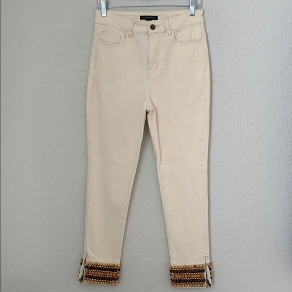 Boston Proper Women's High Rise Cream Jeans with Gold Brown Tan Accents Size 6 - Picture 1 of 10